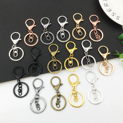 Wholesale keychain ring chain metal pendant dog buckle door buckle lobster buckle three-piece set color protection plated diy jewelry accessories