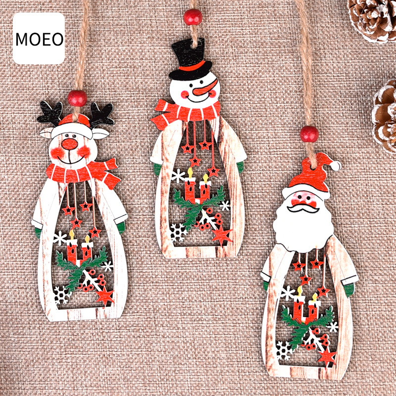 Factory Supply Christmas Decoration Supplies Wooden Santa Claus Hollow Candle Suspenders Christmas Gift Wholesale