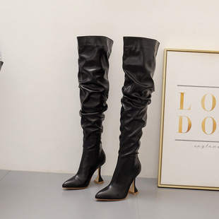 2020 Winter new boots Women's thin heel pointed white high heel knee boots leg slim wine cup heel 35-42