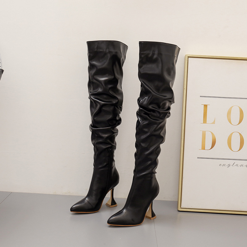 2020 Winter new boots Women's thin heel pointed white high heel knee boots leg slim wine cup heel 35-42