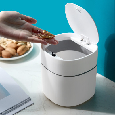 Multi-functional pop-up mini desktop trash can round office creative clamshell storage plastic paper basket with lid