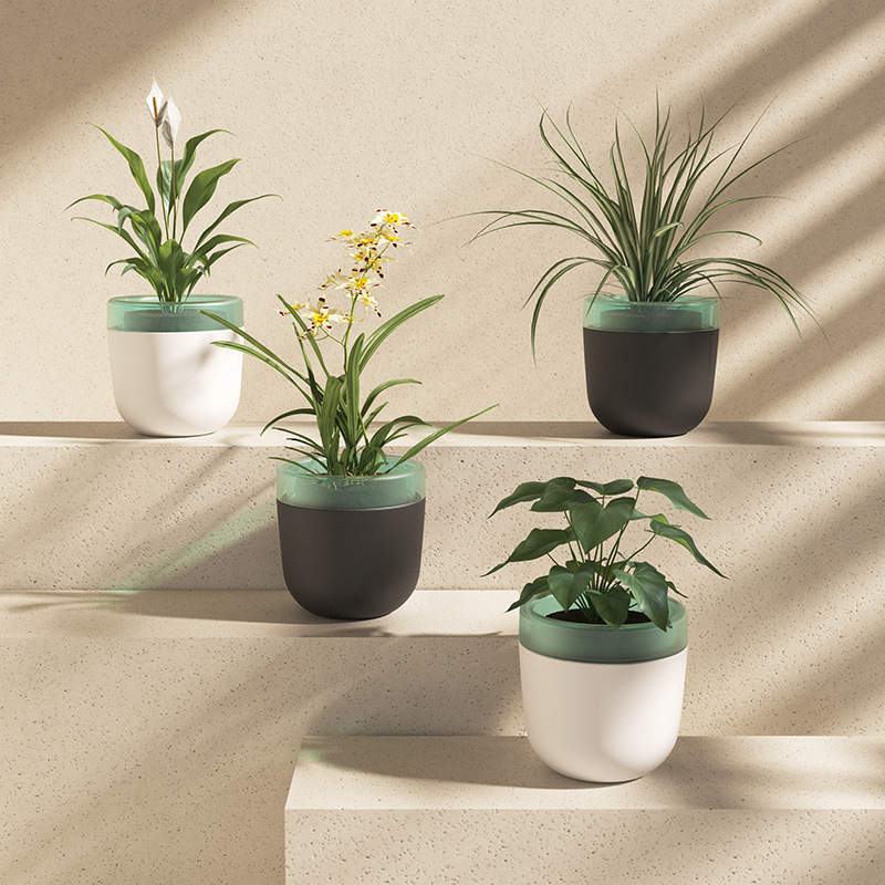 Automatic water absorption and water-free storage flowerpot for lazy people automatic watering resin plastic fleshy white flowerpot potted living room