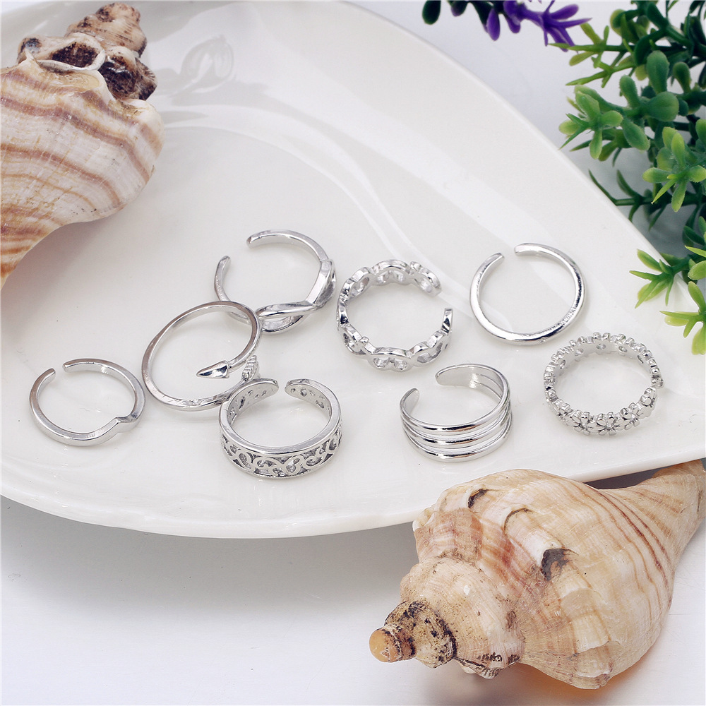 European and American summer beach jewelry foot ring Mini small size ring toe gold silver foot ring set