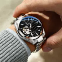 Dawn Business Мужские автоматические полые механические часы в прямом эфире, трансграничная оптовая продажа, фабричные модные механические часы со стальным ремнем