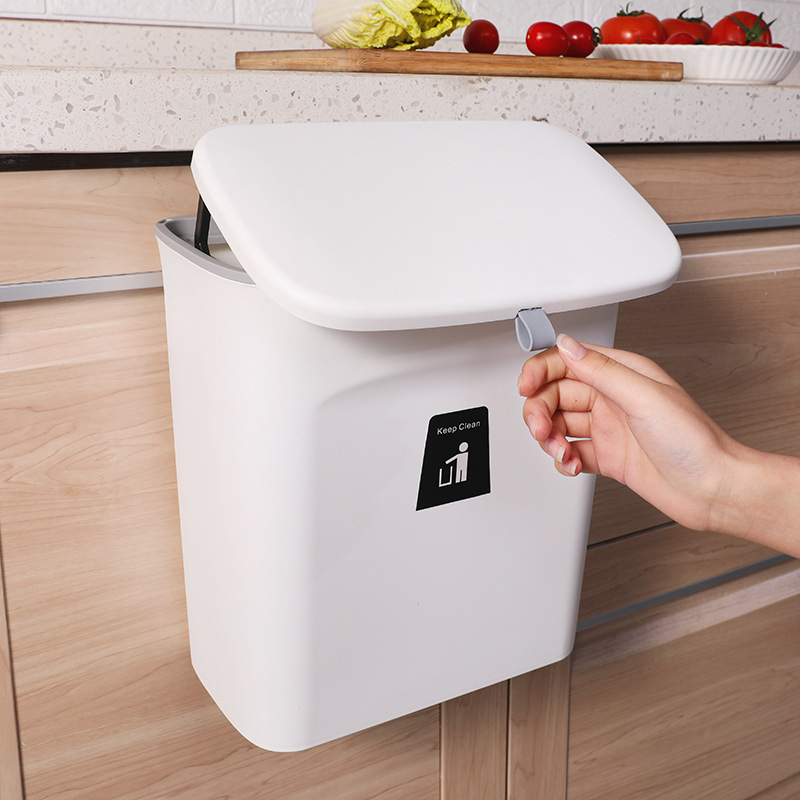 Kitchen Wall-mounted Trash Bin Plastic Large Sliding Cabinet Hanging Storage Bucket Paste Flap Cleaning Bucket