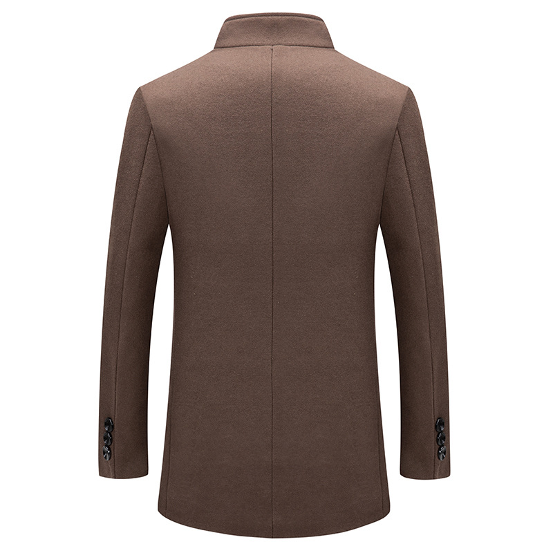 Autumn and Winter new mid-length woolen coat men's fashion cotton-padded non-ironing wool coat coat stand lapel woolen men