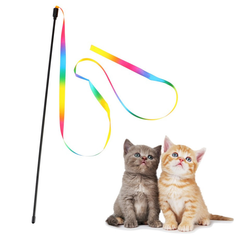 Double-sided Rainbow Ribbon Cat Tease Cross-border Rainbow Ribbon Cat Toy Cat Tease Dog Internet Celebrity Cat Tease Stick Toy
