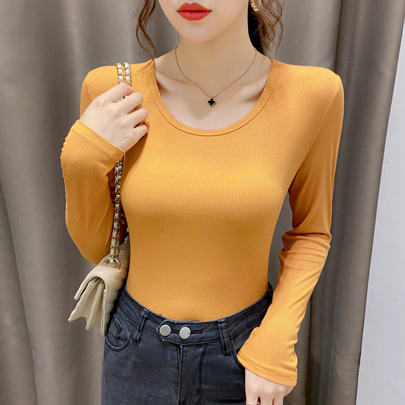 Autumn Women's New Modal Long-sleeved Round Neck T-shirt Women's Korean-style Solid Color Slim-fit All-match Women's Top Base Shirt