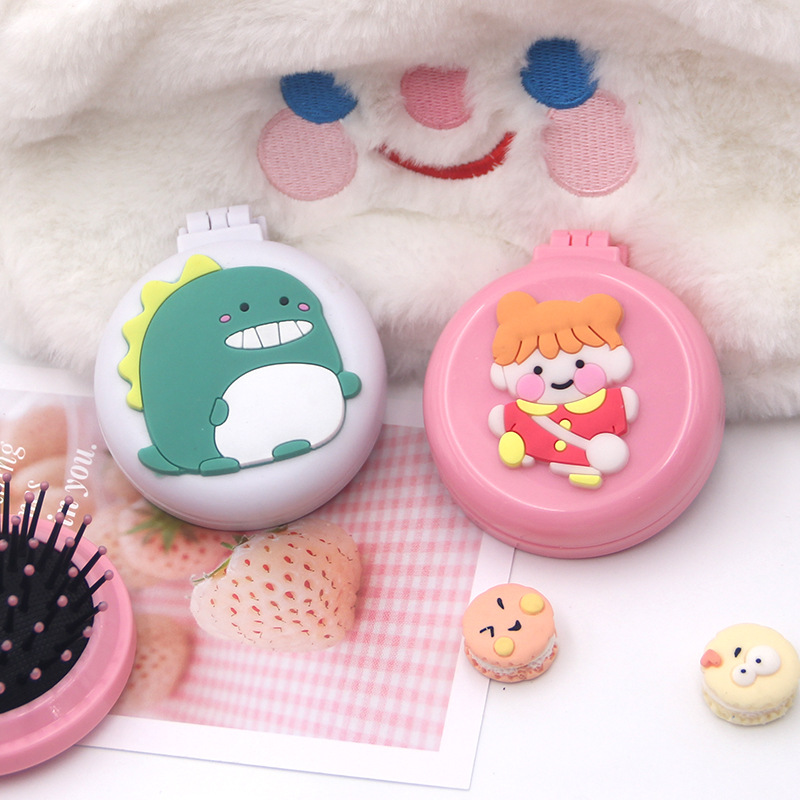 ins Korean Style Girly Heart Portable Comb Portable Hyanging Style Flower Air Cushion Comb with Makeup Mirror Folding Comb