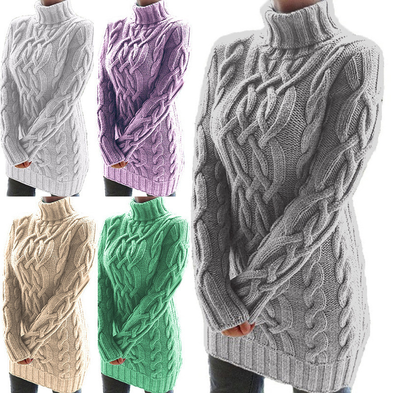 Autumn and Winter new European and American cross-border sweater women's sweater thickened lapel long sleeve retro thick line dress women's clothing