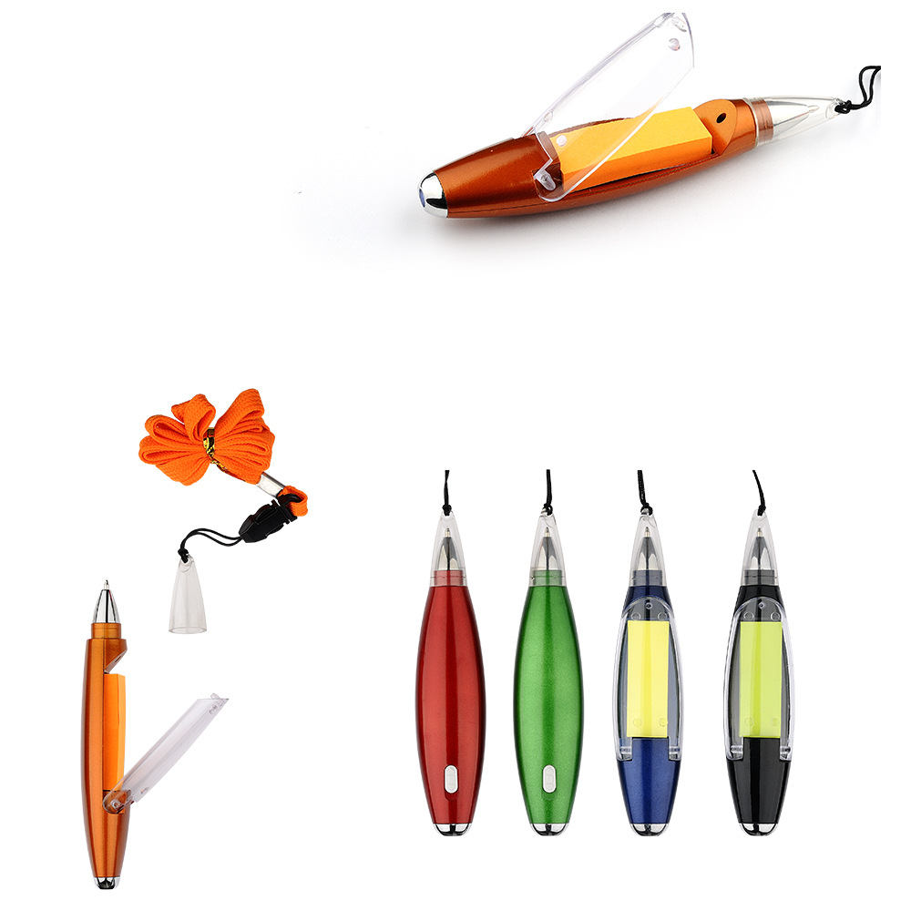 Student prizes multi-functional creative ballpoint pen lanyard note paper LED light pen portable advertising pen custom wholesale