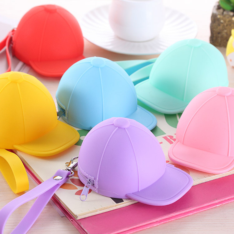 Korean Cute Cartoon Candy Color Baseball Cap Coin Bag Mini Hat Key Bag Silicone Women's Change Clutch Bag