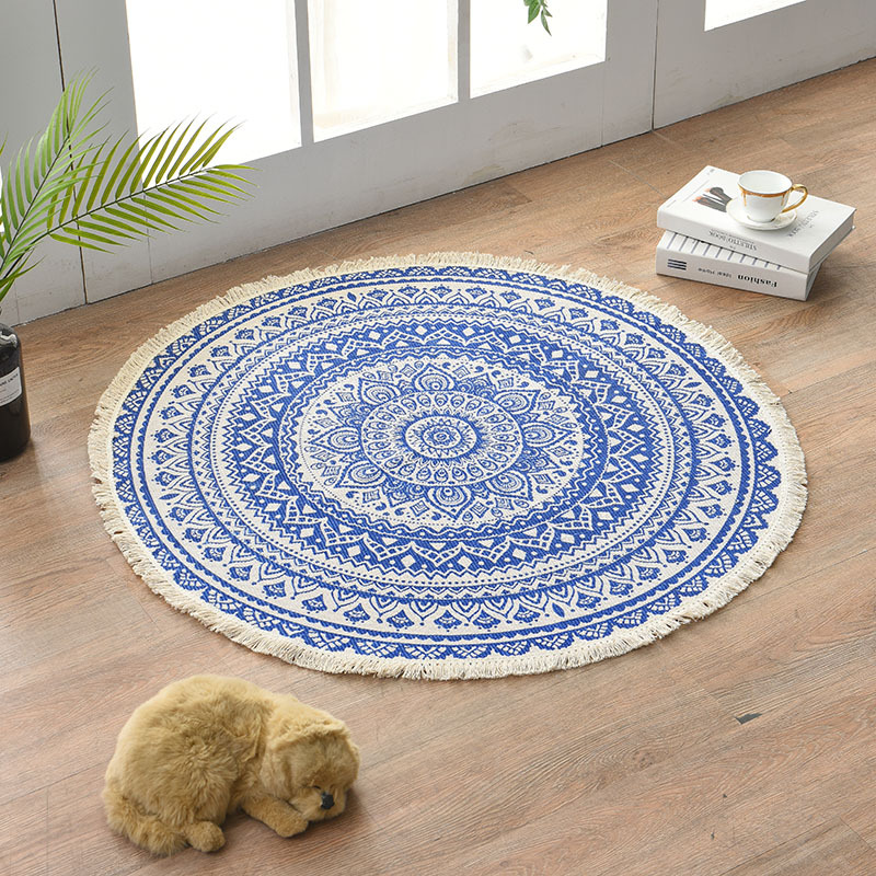 Round Cotton Woven Carpet Mandala Bohemian Style Floor Mat Living Room Bedroom Tassel Foot Mat Yoga Cushion