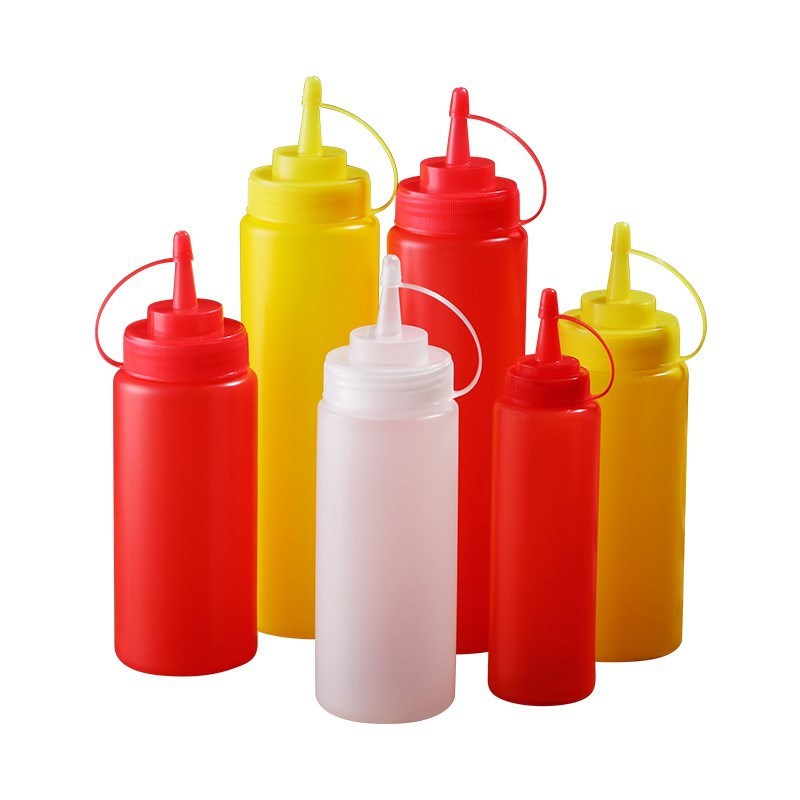 Food grade PE squeeze sauce bottle with cap squeeze bottle sauce pot seasoning bottle salad sauce cream bottle with scale seasoning bottle
