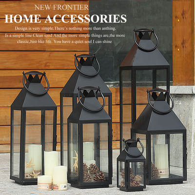 Factory direct Nordic iron wind lamp candle holder metal glass crafts retro romantic creative candle holder ornaments