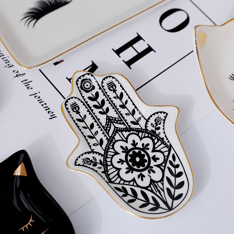 Wholesale ceramic foreign trade tail single stall inventory Nordic creative cat plate jewelry storage plate pet food plate