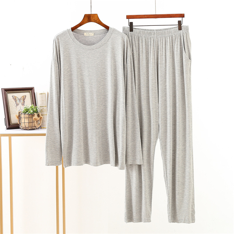 Modal Pajamas Men's Spring and Autumn Long-sleeved Youth Middle-aged Casual Loose Plus Size Home Wear Thin Suit