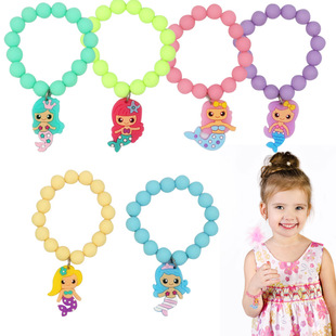 Cross-border PVC soft glue rainbow cartoon pendant bracelet unicorn color beads bracelet children's jewelry