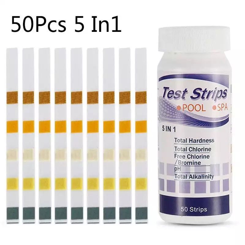 5-in-1 swimming pool test paper total hardness total chlorine pH value total alkali free bromine free chlorine detection 5-in-1