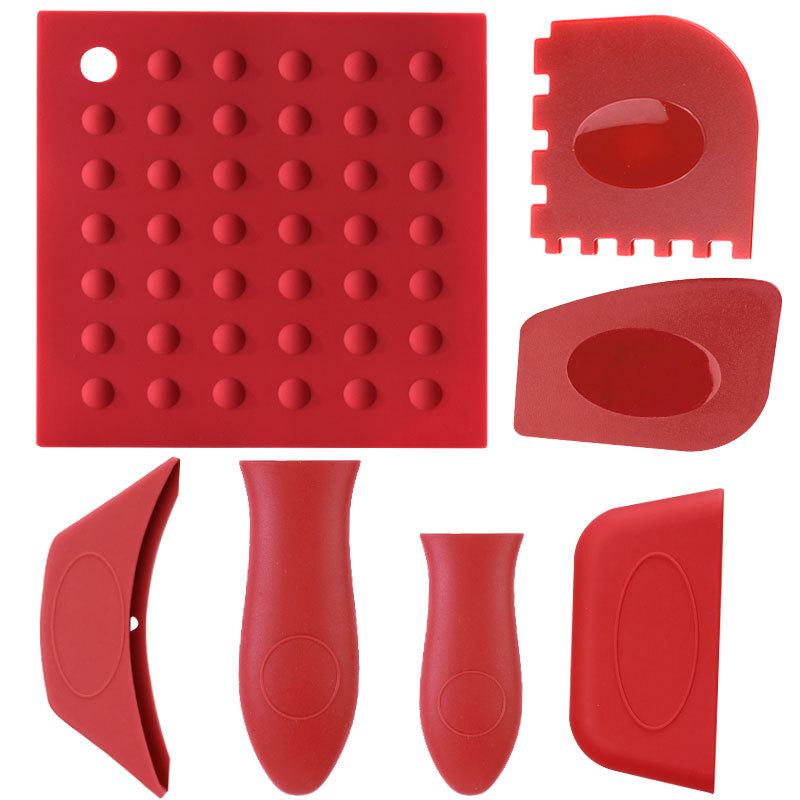Silicone Heat Insulated Pot Handle Set Pot Handle Set Three-piece Set of Pointed Corner Round Ear Set One-piece Pot Scraper 8-piece Set