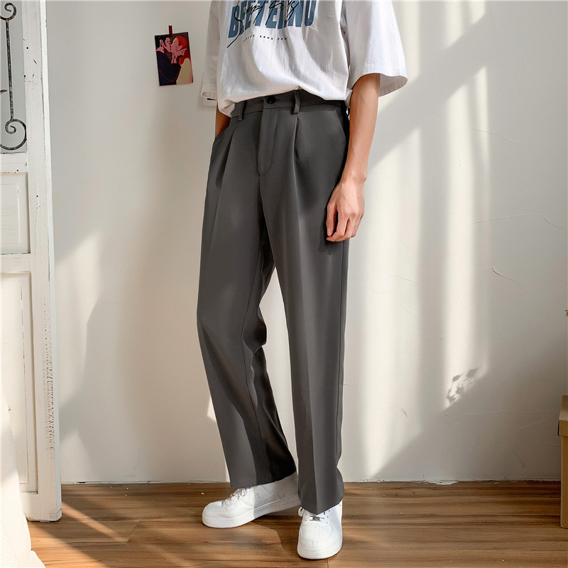 Men's simple casual suit trousers, men's Korean style trendy loose men's straight wide-leg casual suit trousers