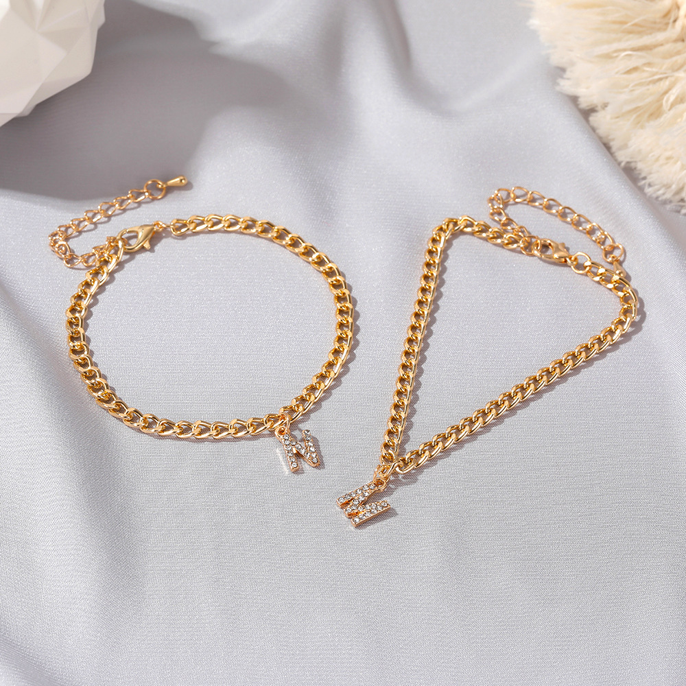 Cross-border new anklet simple all-match shiny diamond-embedded uppercase English letter anklet European and American fashion anklet jewelry