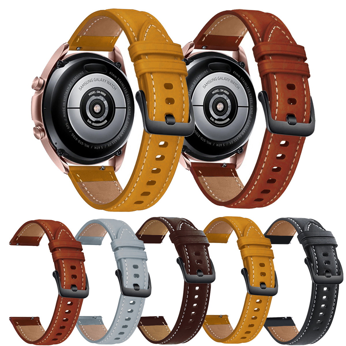 適用於三星galaxy watch3 45mm/41mm車線錶帶華為Gt2 46mm皮錶帶