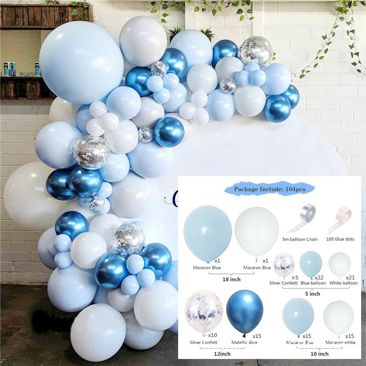 Cross-border Blue Ocean Macaron Latex Balloon Birthday Decoration Arrangement Balloon Chain Set Holiday Supplies