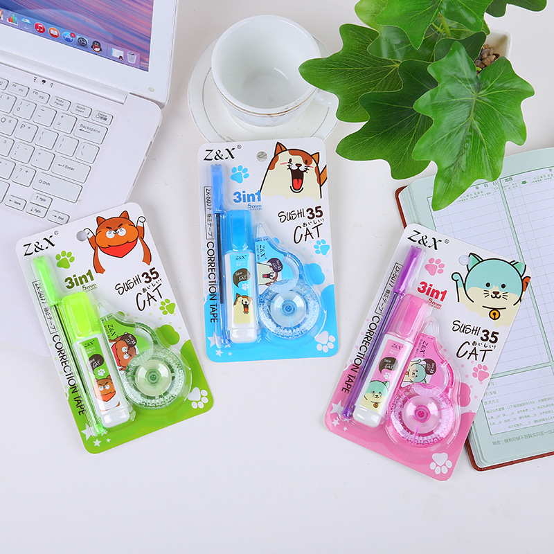 Cartoon correction tape 3 in 1 correction fluid creative student supplies ballpoint pen correction fluid set correction tape correction tape