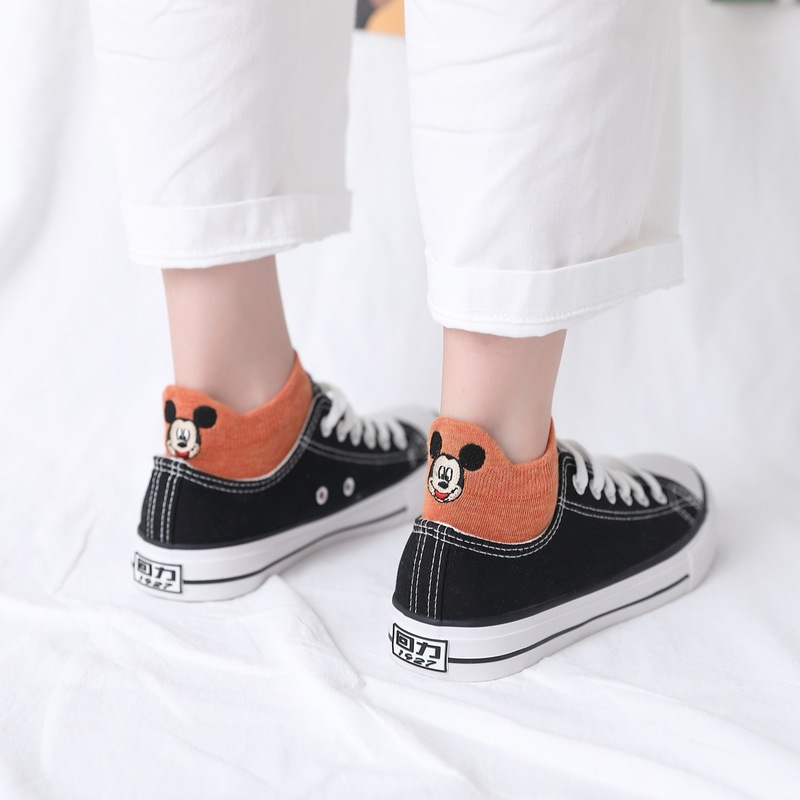 春夏の新品綿のかかと刺繍のミッキーマウスの船の靴下の日本の短い筒の女性のミッキーの靴下の韓国の靴下の卸売り|undefined