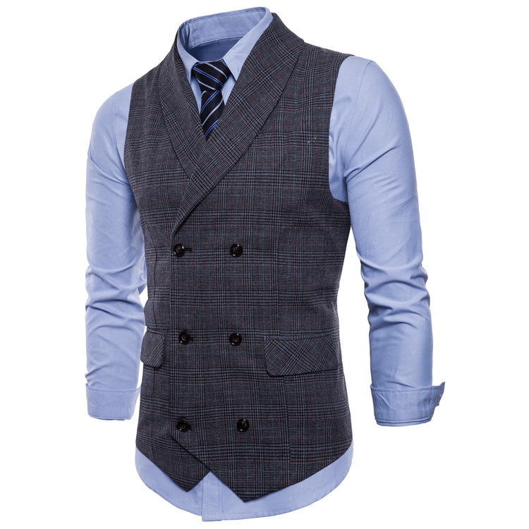 2020 New British Style Business Vest Fashion Slim Fit Casual Plaid Small Vest 9607