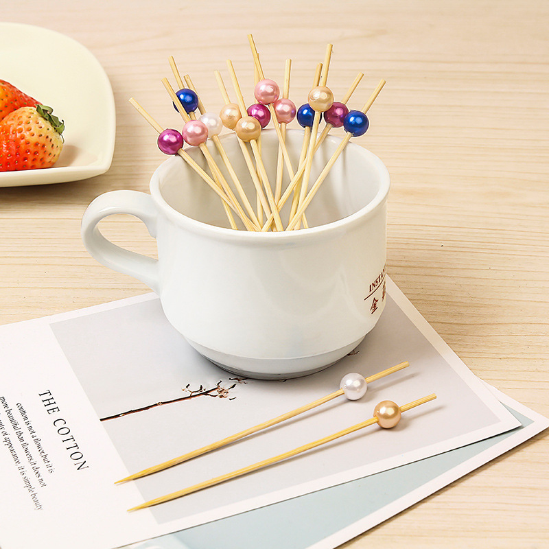 Bamboo Sticks Wholesale 100 pcs/Pack Creative Art Bamboo Sticks Colorful Pearl Cake Sushi Snacks Bamboo Sticks Fruit Sticks