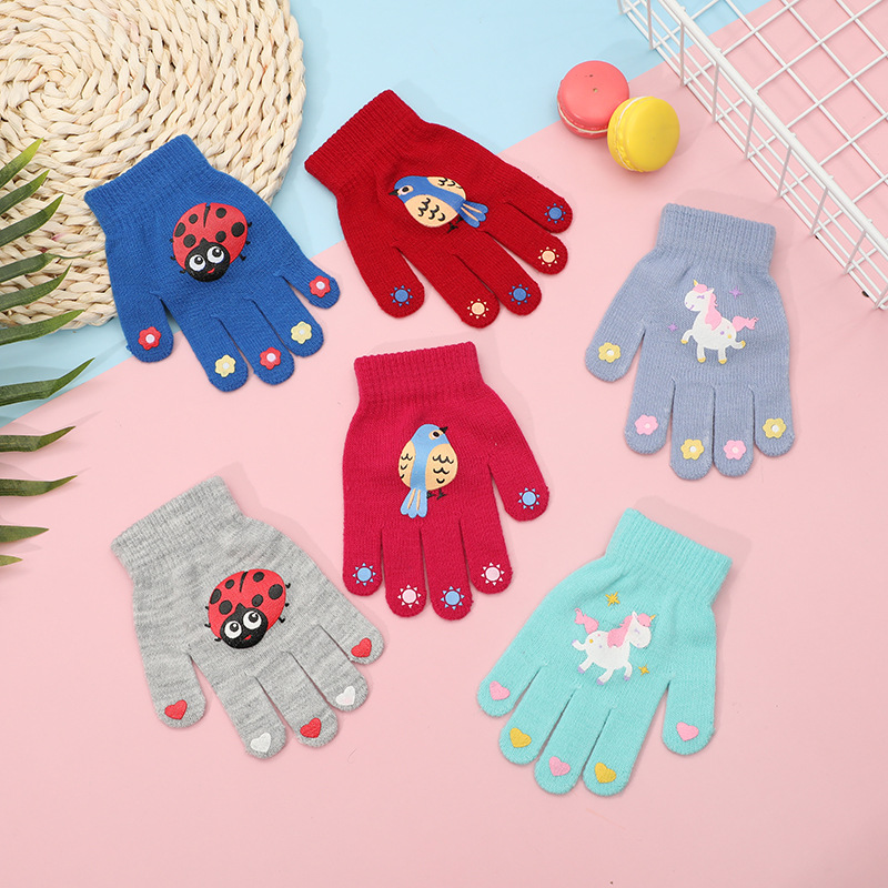 Cartoon animal gloves 5-12 years old winter cute plus velvet padded students wool children's warm writing gloves