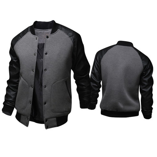 Cross-border source 2019 new large pocket leather sleeve men's baseball jacket stand collar coat foreign trade J04