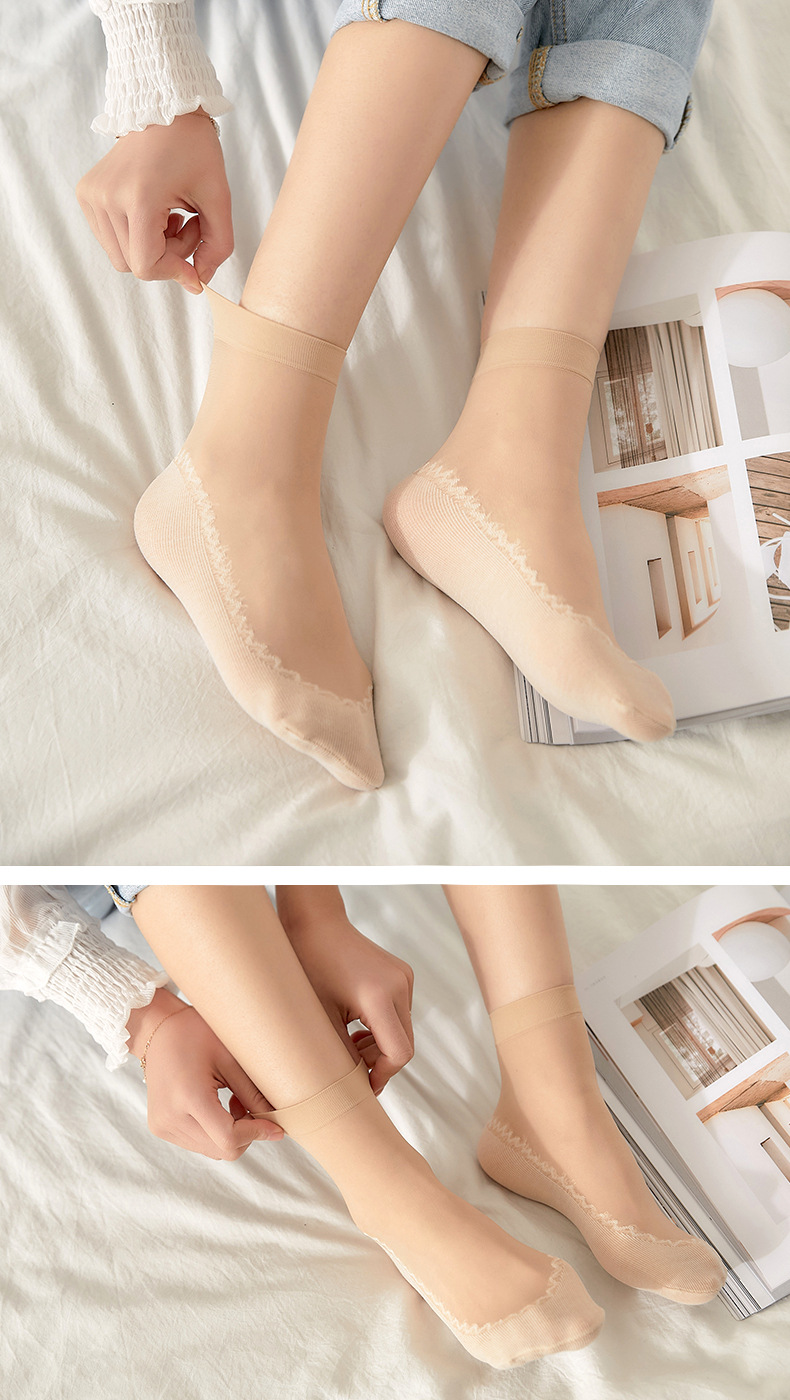 Calze sottili in cotone primaverili ed estive calze corte da donna calze da donna antiscivolo anti-uncino assorbenti del sudore calzini da donna in filo di acciaio nero_voghion.com