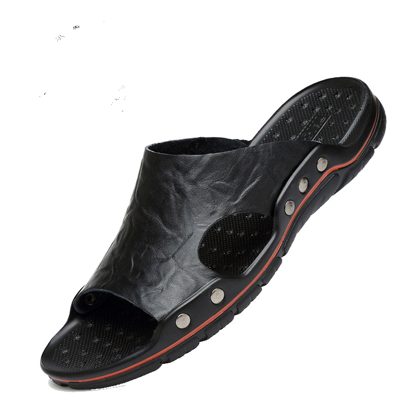 2020 Summer New Style Cool Breathable Men's Shoes Slide Slippers Beach Sandals Leather Top Large Size 48 Men's Trendy Shoes
