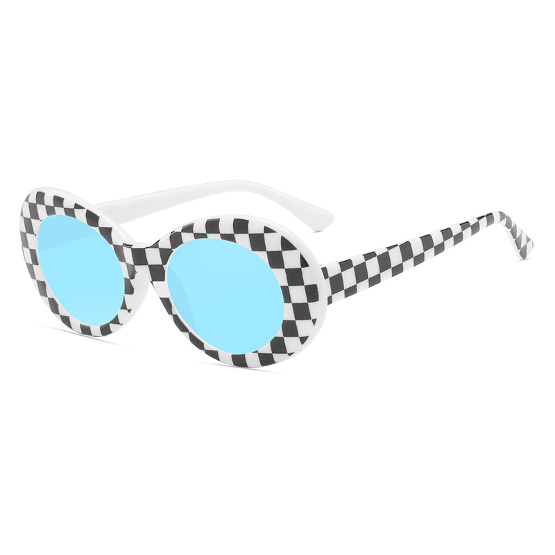 2020 European and American Oval Frame Harajuku Hip Hop Alien Sunglasses Retro Plaid Sunglasses Personalized Street Photograph Trendy