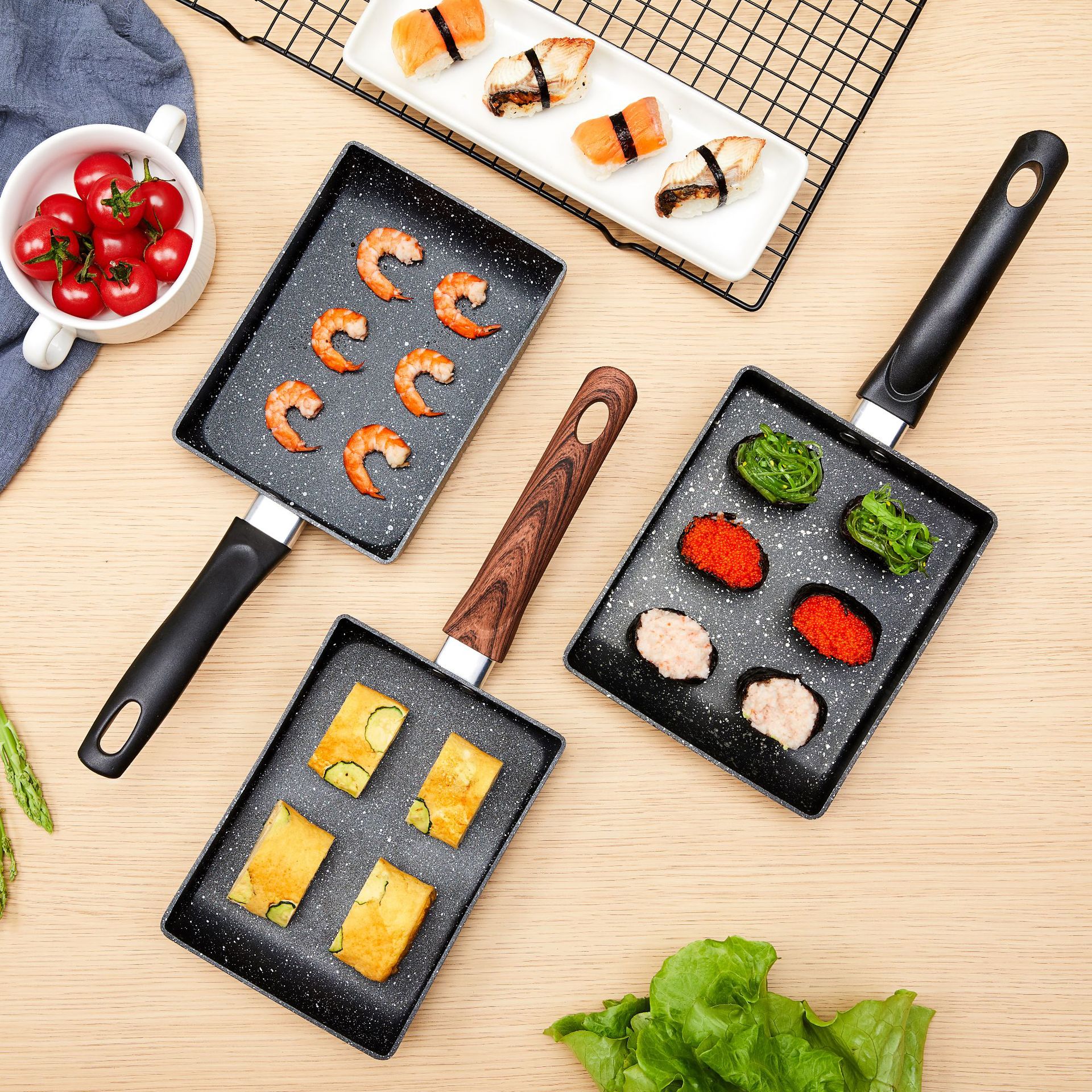 Cross-border Cookware Yuzi Boiled Square Mini Non-stick Maifan Stone Fried Egg Pan Household Flat Bottom Breakfast Pan Steak Frying Pan