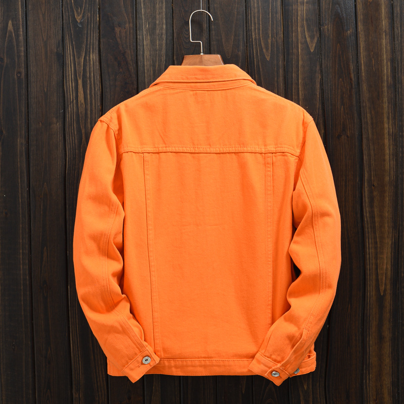 Trendy men's spring and autumn orange Orange Denim coat men's off-shoulder Hong Kong style plus size loose casual jacket top