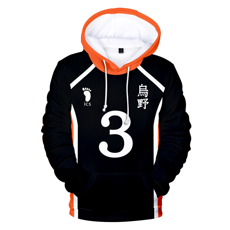 2020 new Japanese anime volleyball boy character suit peripheral 3D digital printing casual hooded guard