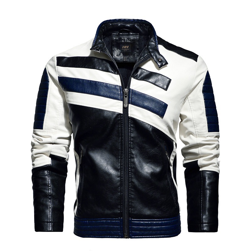 Foreign trade European size men's men's leather jacket new men's PU leather jacket men's European and American motorcycle clothing plus velvet leather men