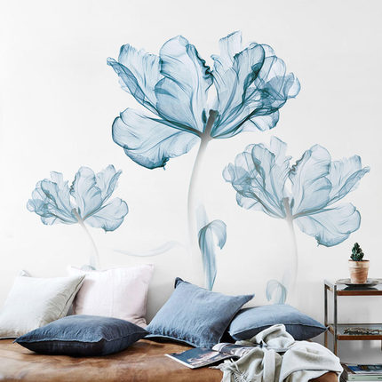 GS9074 Creative Nordic Blue Flower Wall Stickers Sofa Bedroom Room Warm Background Wall Decorative Stickers Self-adhesive Stickers