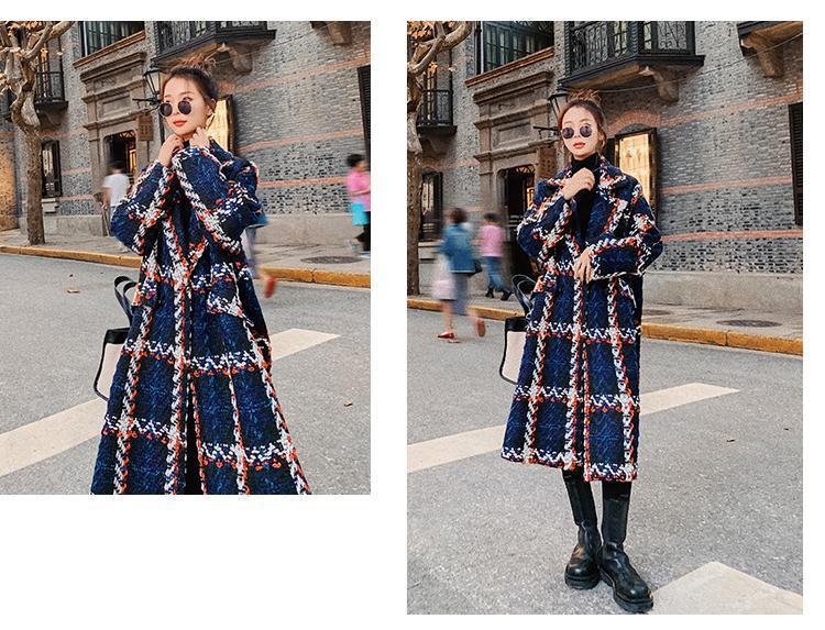 Real Shot Ins Small Style Kontrastfarbe Plaid Eleganter Anzugkragen Lockerer gerader Schlauch Mittellanger grober Wollmantel für Damen_voghion.com