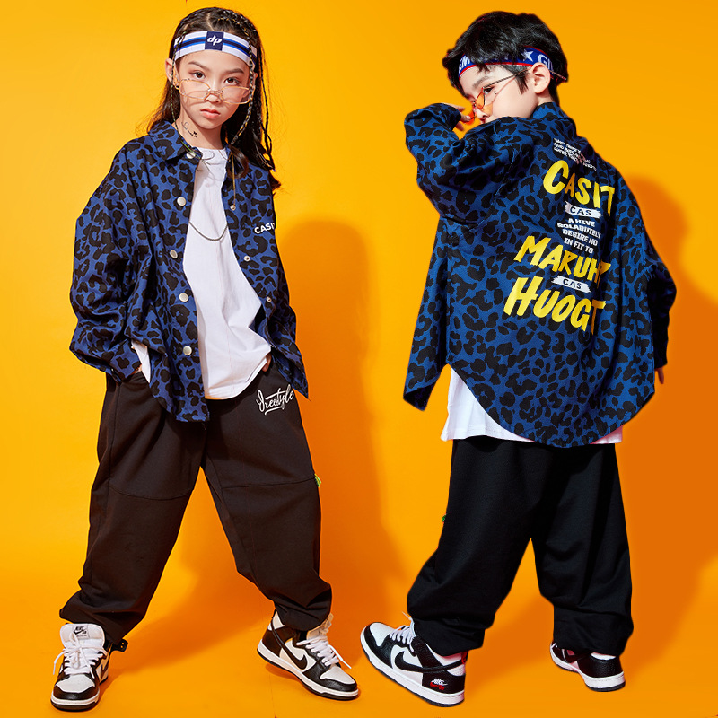 女童嘻哈街舞套裝兒童寬鬆hiphop豹紋外套爵士潮服韓版走秀演出服
