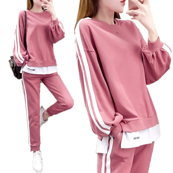 Leisure sportswear suit women's 2022 autumn new loose fashion plus size western style sweater girlfriends foreign trade