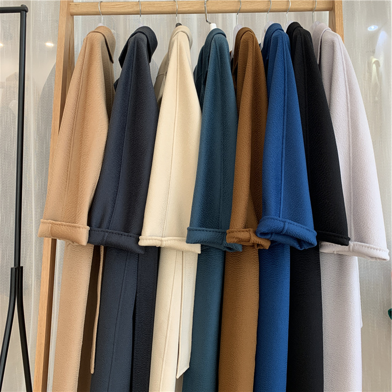 2023 autumn and winter new double-sided cashmere overcoat women's long high-end water ripple overcoat double-sided woolen overcoat women_voghion.com