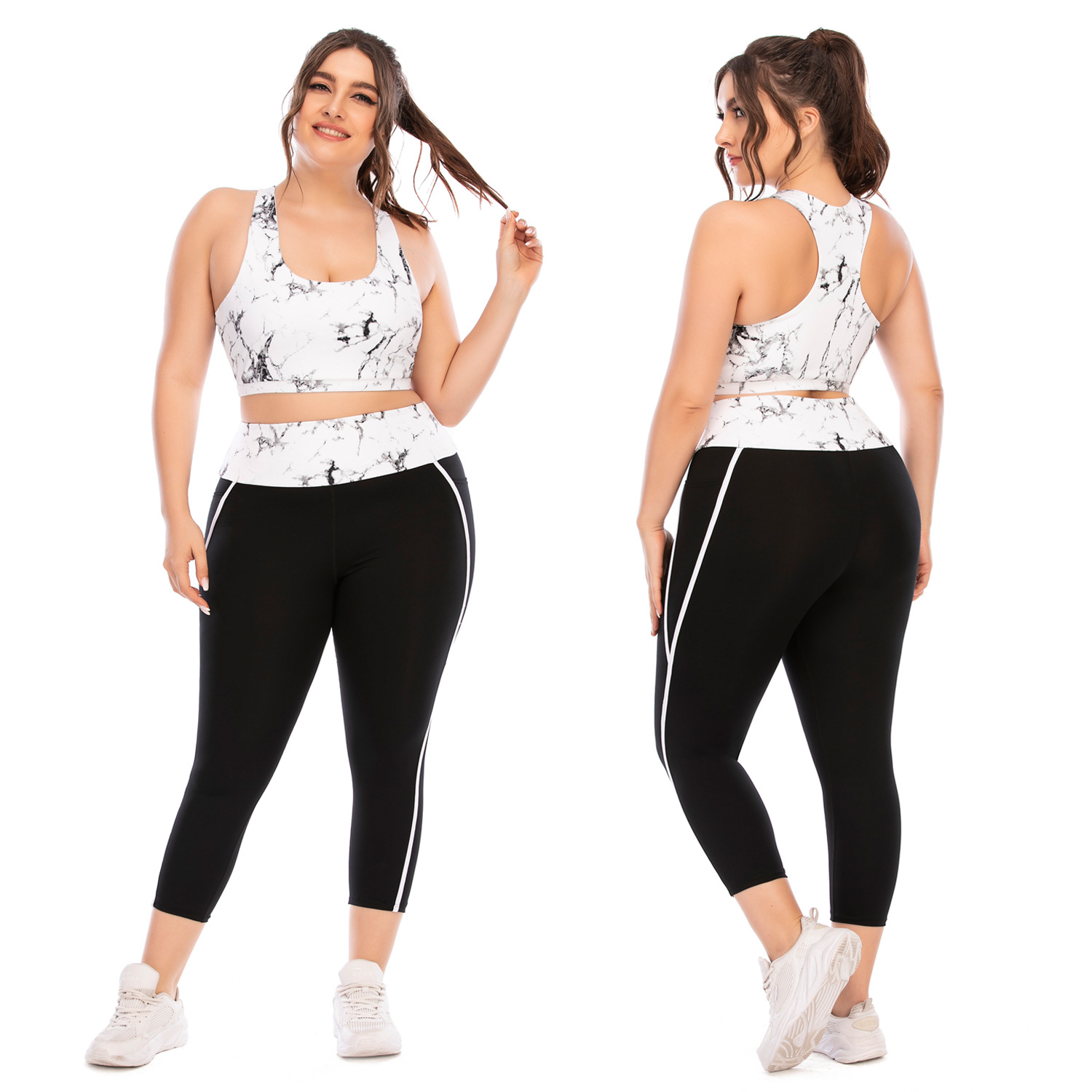 European and American fitness clothes suit plus size yoga clothes tight Barbie pants sports bra Australian time 12045+12046