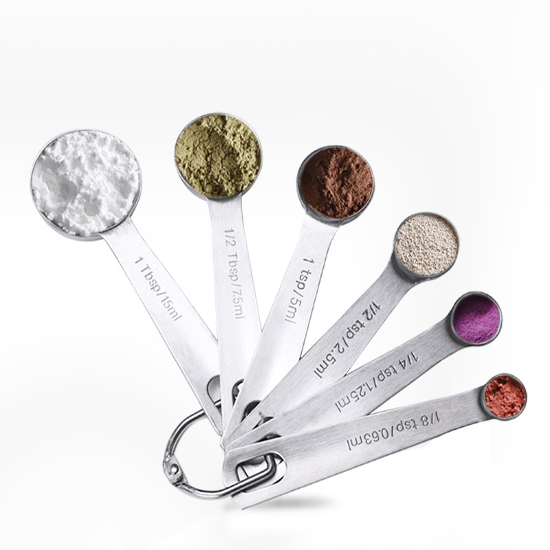 Stainless steel measuring spoon round measuring spoon 6-piece set 9-piece set baking scale measuring seasoning spoon cooking spoon set