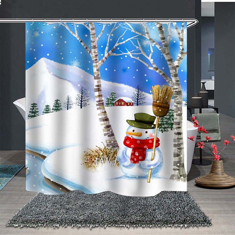 Cross-border direct supply digital printing Christmas shower curtain toilet partition waterproof mildew-proof bathroom shower curtain size can be customized