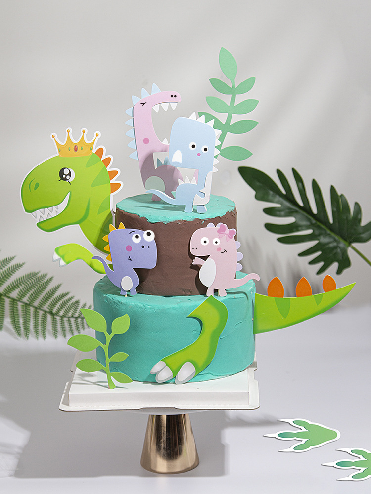Scenario Cake Decoration Dinosaur Island Jungle Adventure Tyrannosaurus Rex Children's Birthday Atmosphere Decoration Card